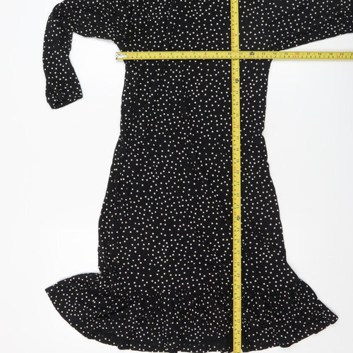 Whistles Women’s Black Polka Dot High Neck Ruffle Hem Bodycon Dress Size 12