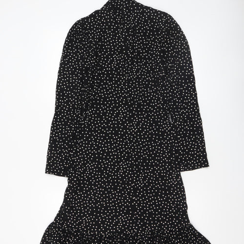 Whistles Women’s Black Polka Dot High Neck Ruffle Hem Bodycon Dress Size 12