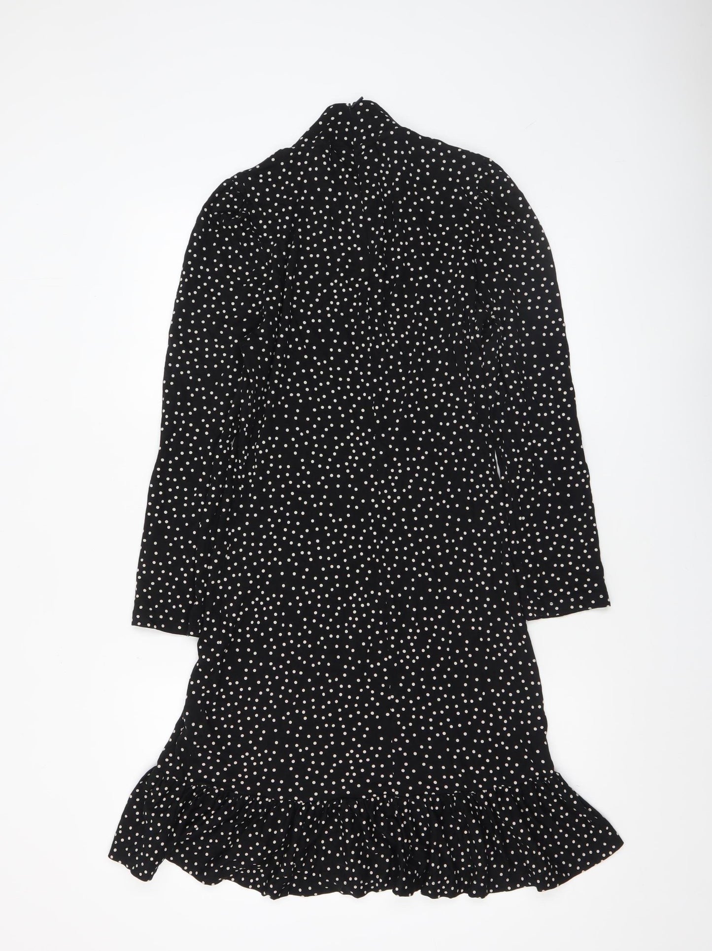 Whistles Women’s Black Polka Dot High Neck Ruffle Hem Bodycon Dress Size 12
