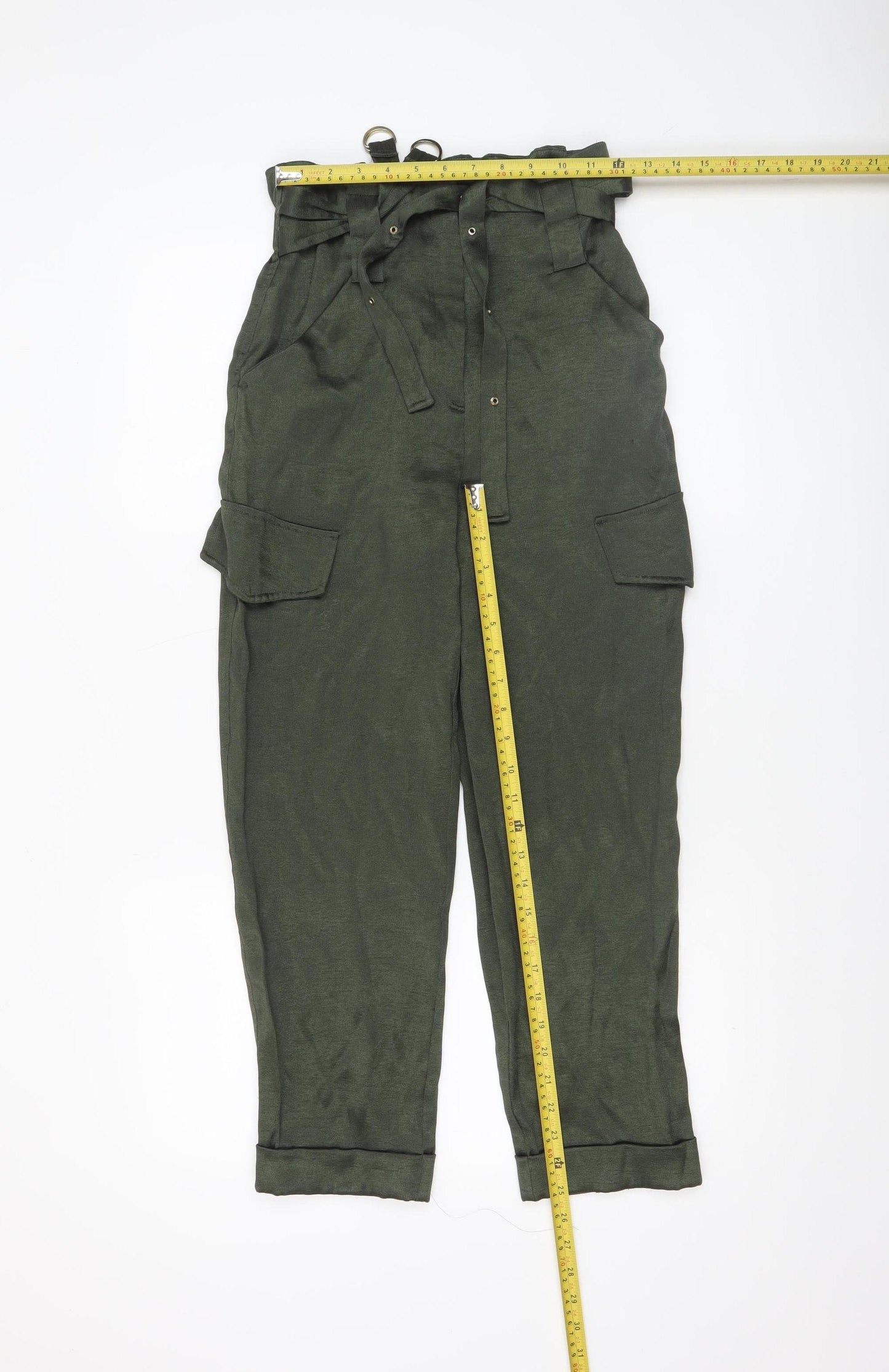 River Island Women’s Green Paperbag Cargo Trousers Size 6