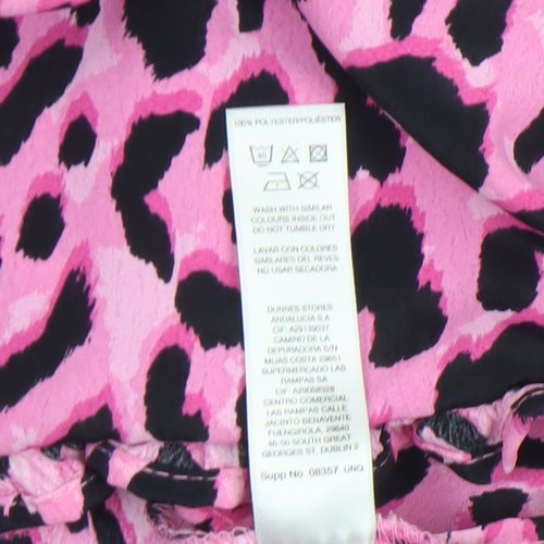 Savida Women's Pink Leopard Print Ruffle Long Sleeve A-Line Dress Size 10