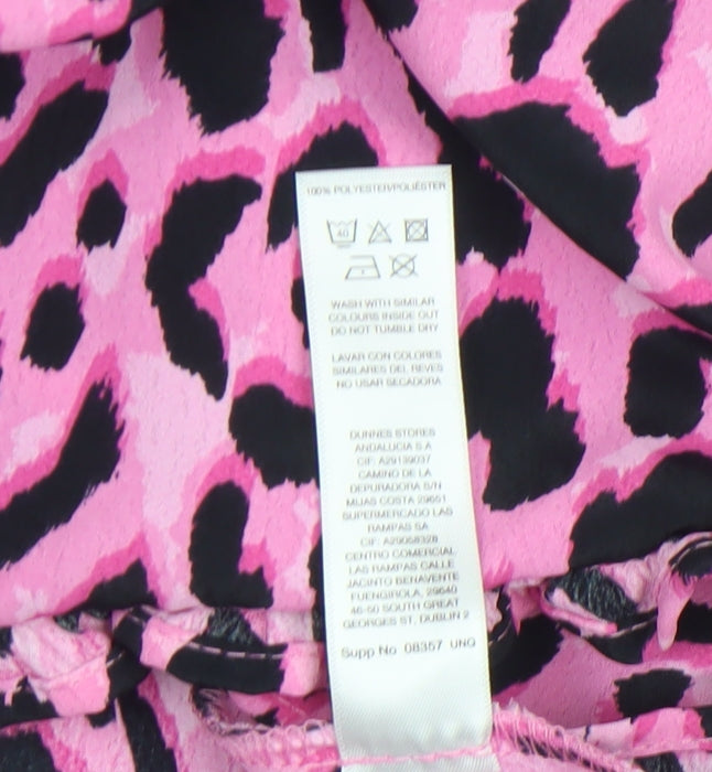 Savida Women's Pink Leopard Print Ruffle Long Sleeve A-Line Dress Size 10