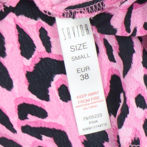 Savida Women's Pink Leopard Print Ruffle Long Sleeve A-Line Dress Size 10