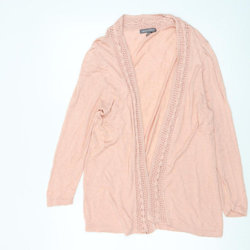 Laura Ashley Women's Pink Open-Knit Long Sleeve Cardigan Size 14
