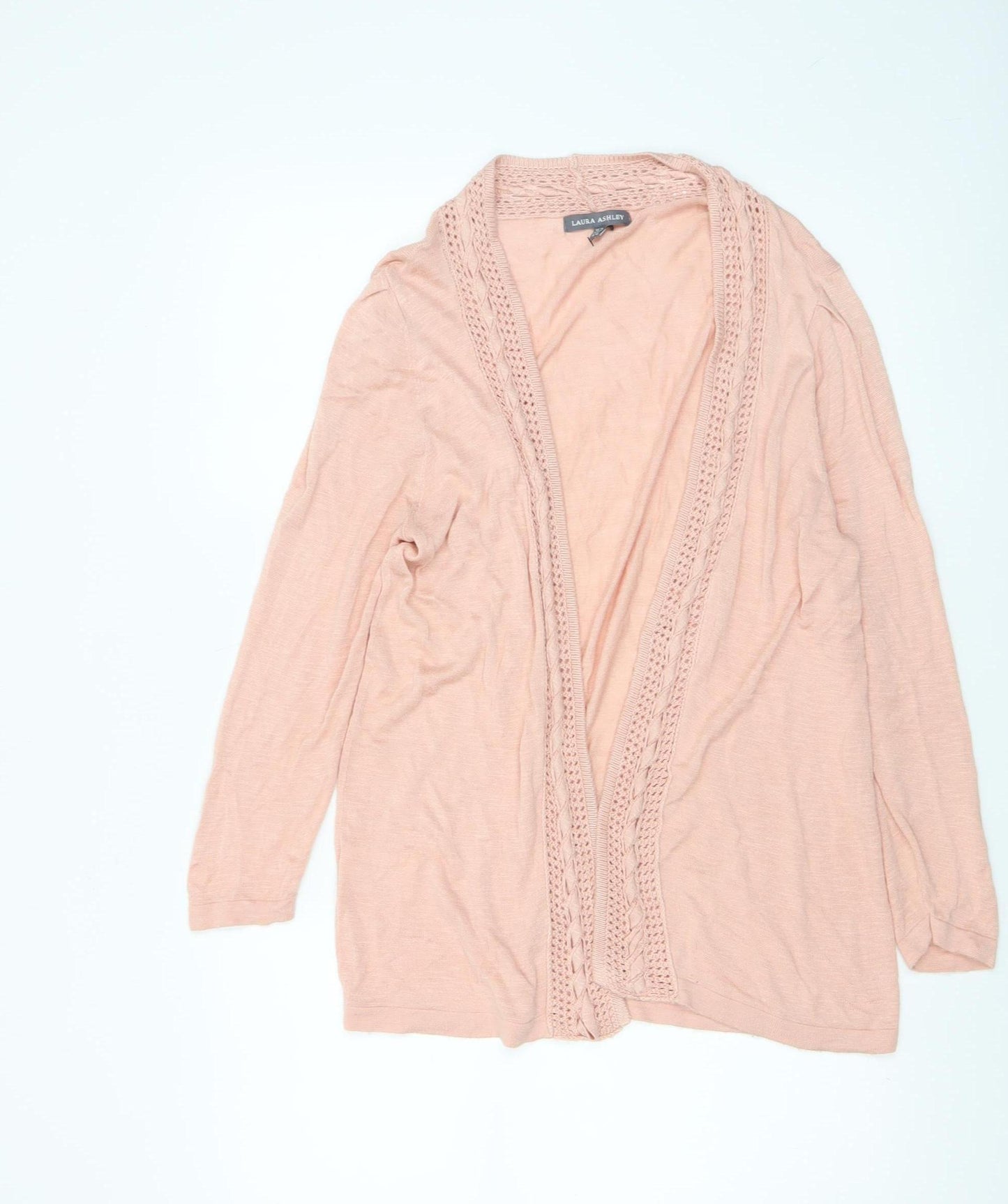 Laura Ashley Women's Pink Open-Knit Long Sleeve Cardigan Size 14