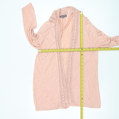 Laura Ashley Women's Pink Open-Knit Long Sleeve Cardigan Size 14
