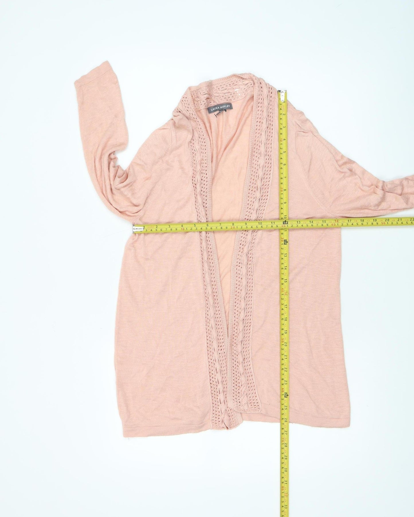 Laura Ashley Women's Pink Open-Knit Long Sleeve Cardigan Size 14