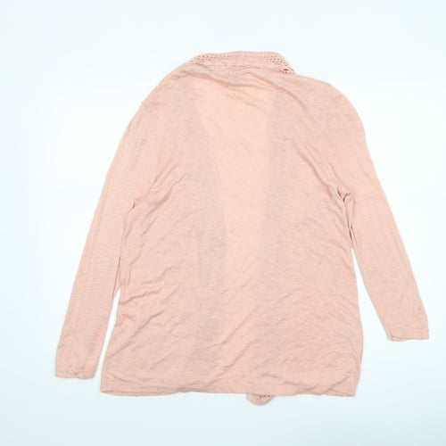Laura Ashley Women's Pink Open-Knit Long Sleeve Cardigan Size 14