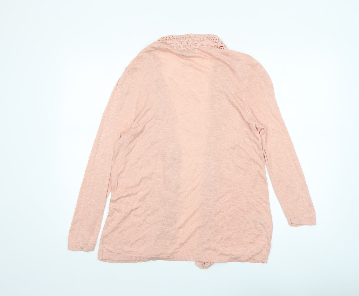 Laura Ashley Women's Pink Open-Knit Long Sleeve Cardigan Size 14