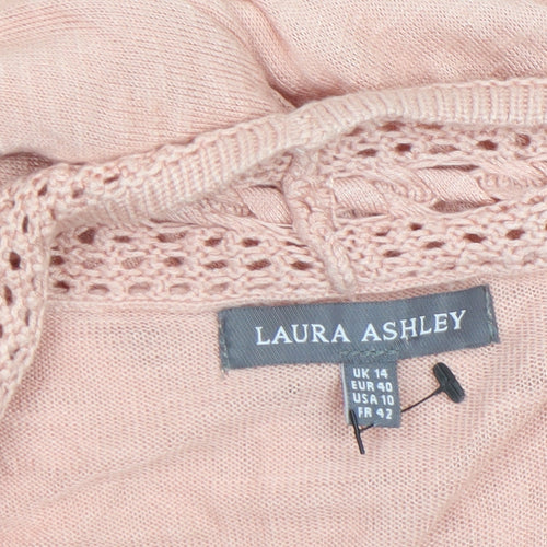 Laura Ashley Women's Pink Open-Knit Long Sleeve Cardigan Size 14