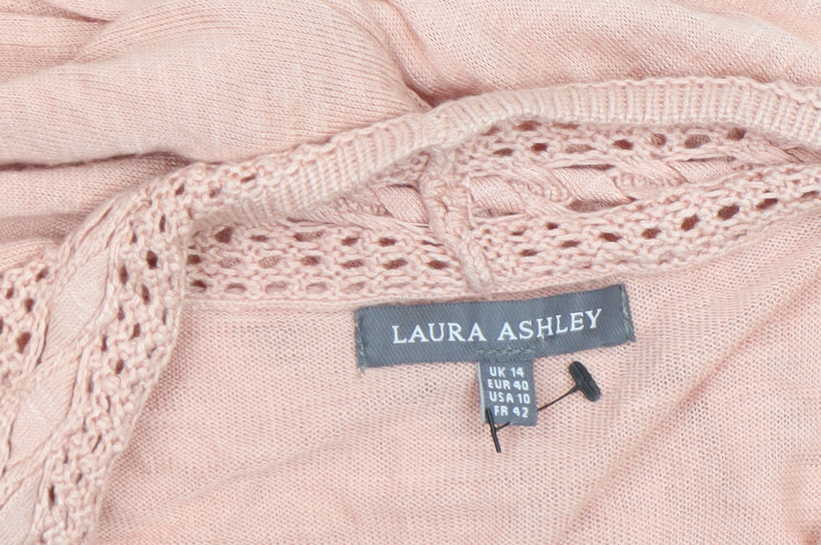 Laura Ashley Women's Pink Open-Knit Long Sleeve Cardigan Size 14