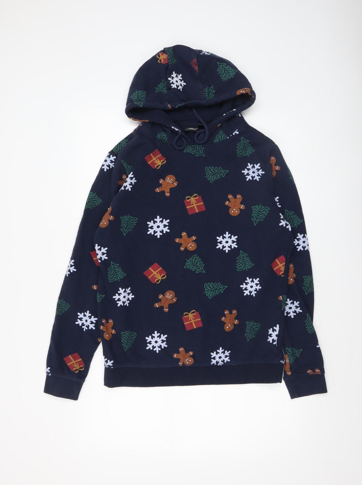 Livergy Men’s Blue Christmas Hoodie M Pullover Fleece Cotton Blend