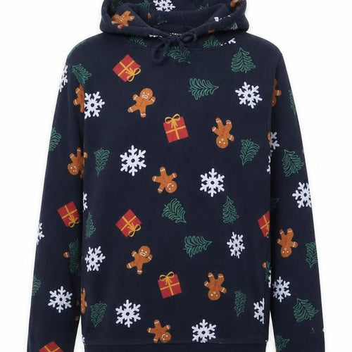 Livergy Men’s Blue Christmas Hoodie M Pullover Fleece Cotton Blend
