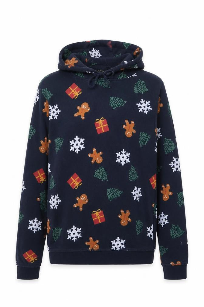 Livergy Men’s Blue Christmas Hoodie M Pullover Fleece Cotton Blend