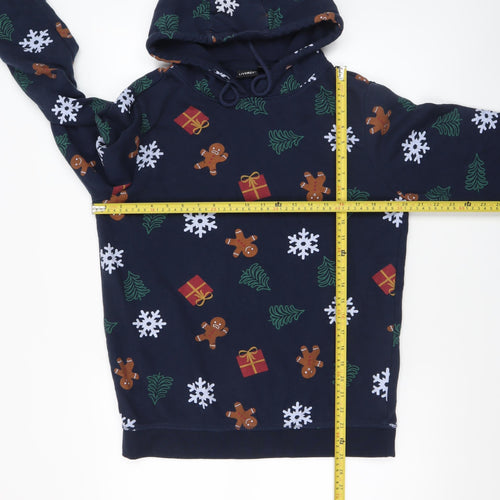 Livergy Men’s Blue Christmas Hoodie M Pullover Fleece Cotton Blend