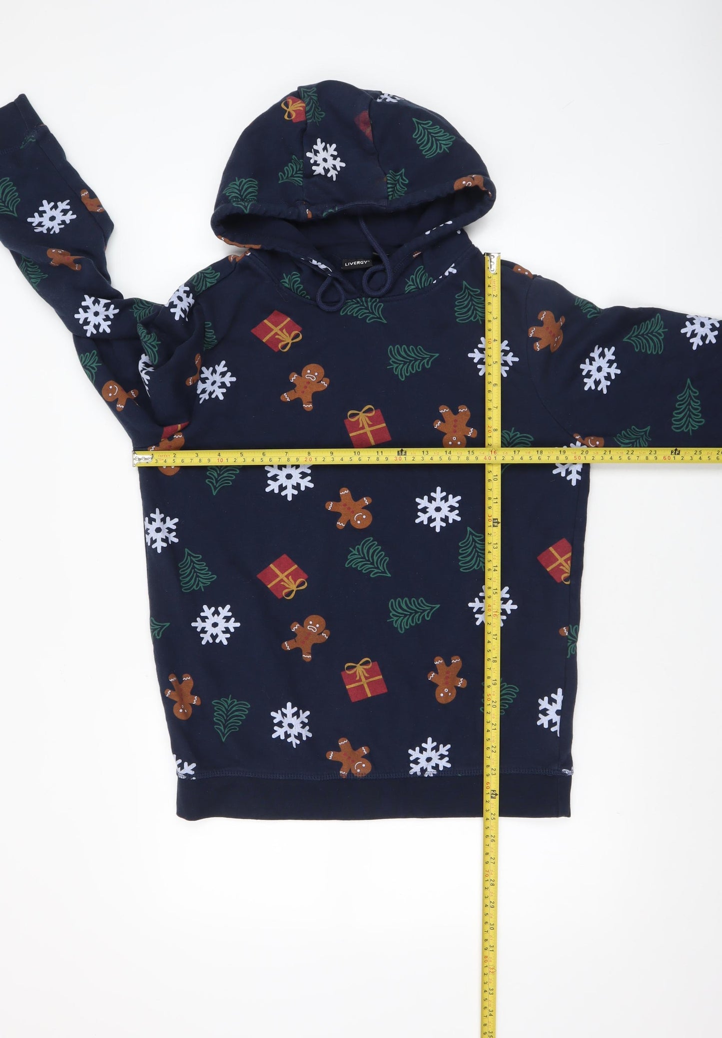 Livergy Men’s Blue Christmas Hoodie M Pullover Fleece Cotton Blend