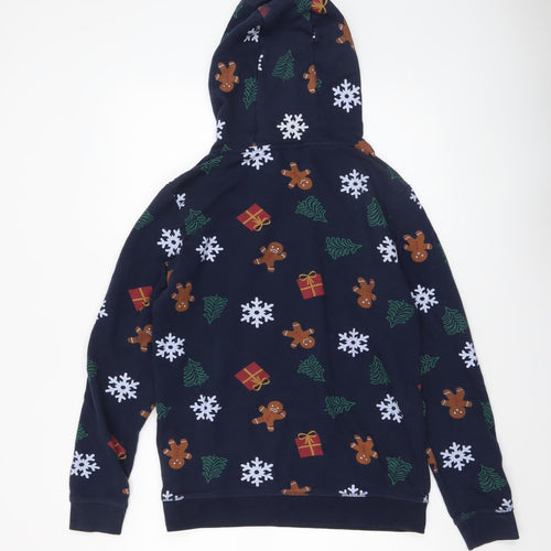 Livergy Men’s Blue Christmas Hoodie M Pullover Fleece Cotton Blend