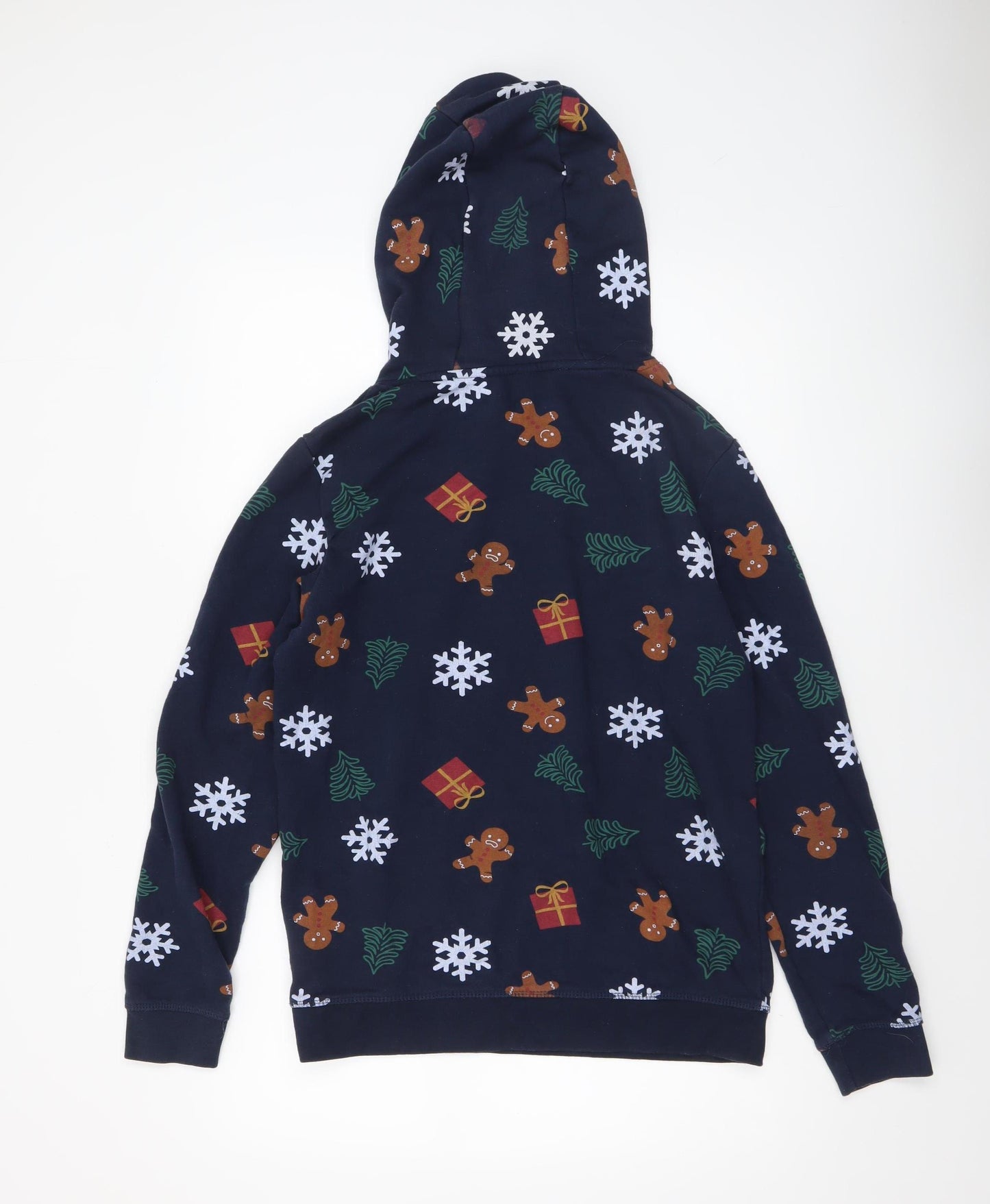 Livergy Men’s Blue Christmas Hoodie M Pullover Fleece Cotton Blend