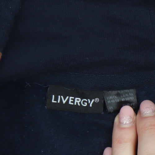Livergy Men’s Blue Christmas Hoodie M Pullover Fleece Cotton Blend