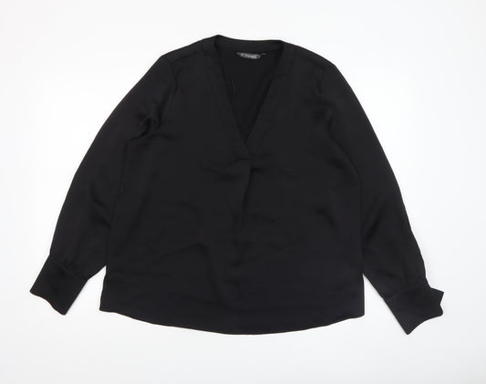 Dunnes Women's Black V-Neck Long Sleeve Polyester Blouse Size M