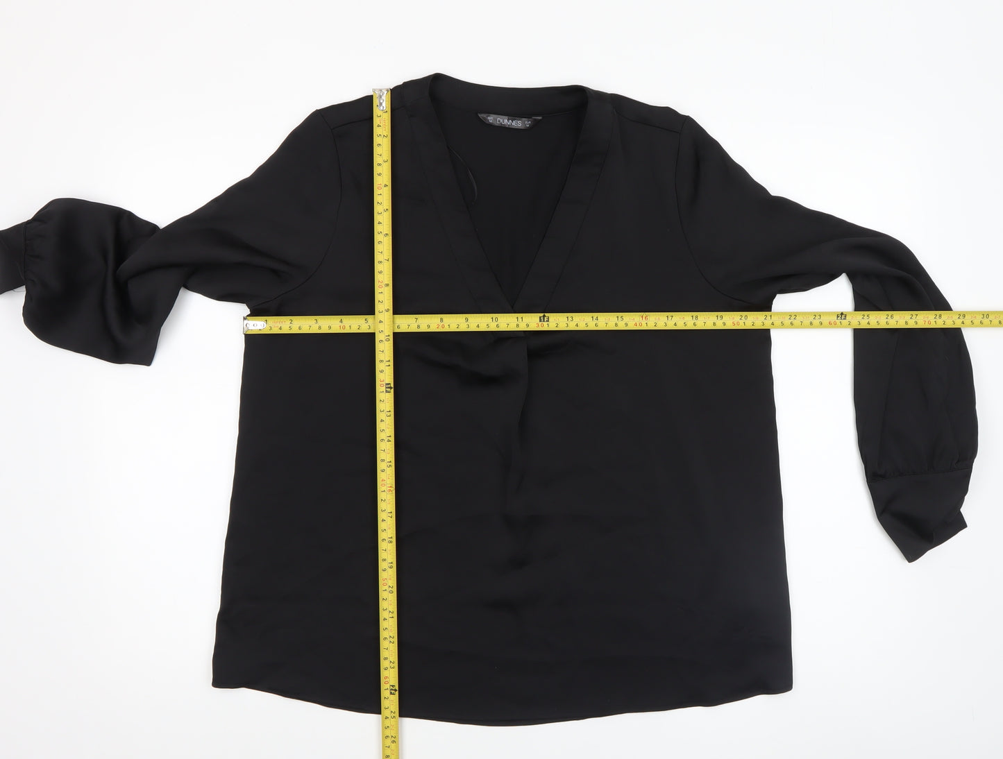 Dunnes Women's Black V-Neck Long Sleeve Polyester Blouse Size M