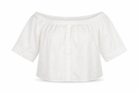 Front view of Whistles Women’s White Off-Shoulder Blouse, size UK 14, Cotton Summer Top