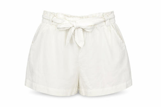 Mango Women’s Ivory Paperbag Cotton Linen Belted Shorts Size M