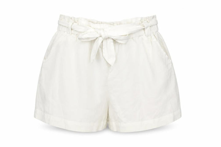 Mango Women’s Ivory Paperbag Cotton Linen Belted Shorts Size M