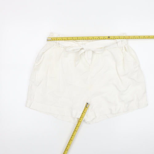 Mango Women’s Ivory Paperbag Cotton Linen Belted Shorts Size M