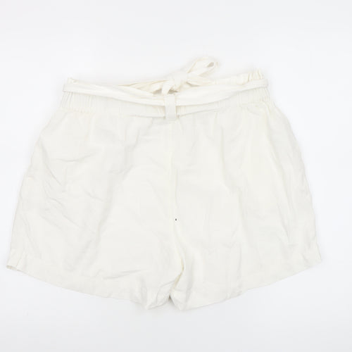 Mango Women’s Ivory Paperbag Cotton Linen Belted Shorts Size M