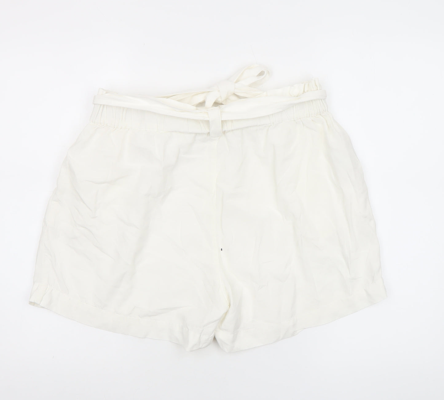 Mango Women’s Ivory Paperbag Cotton Linen Belted Shorts Size M