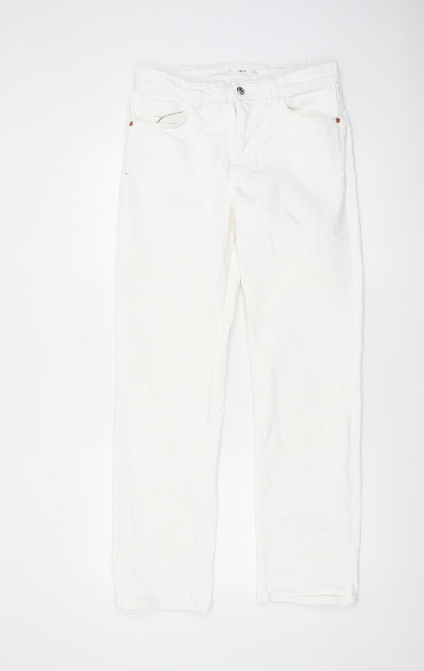 MNG Women's White Straight Mid-Rise Stretch Jeans Size 12