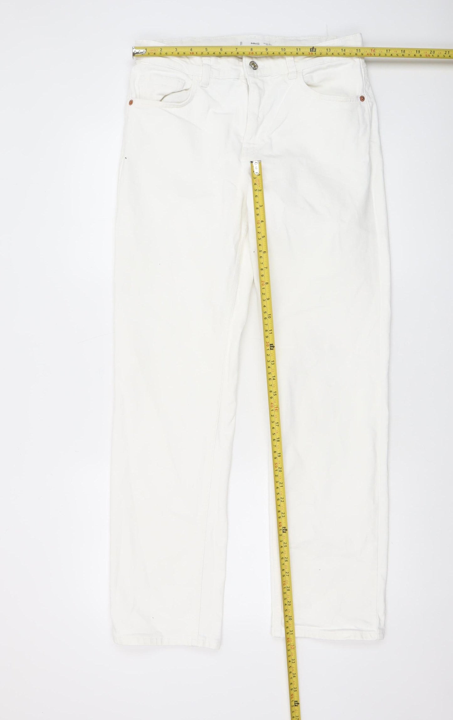 MNG Women's White Straight Mid-Rise Stretch Jeans Size 12