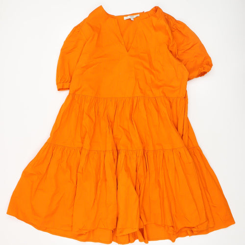 Next Women Orange Cotton Knee Length Smock Dress Size 12