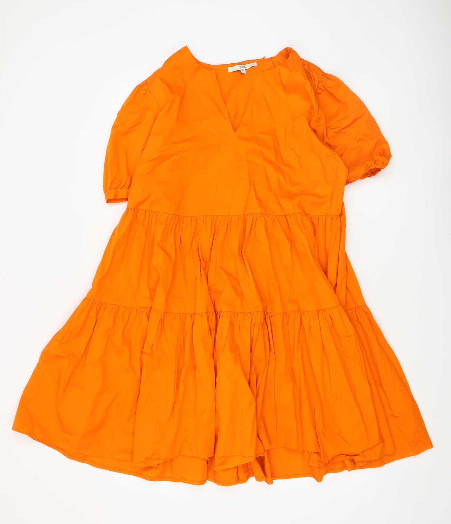 Next Women Orange Cotton Knee Length Smock Dress Size 12