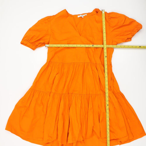 Next Women Orange Cotton Knee Length Smock Dress Size 12