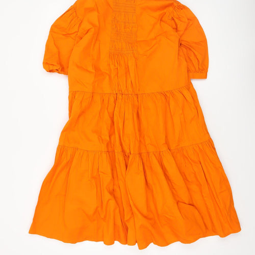 Next Women Orange Cotton Knee Length Smock Dress Size 12