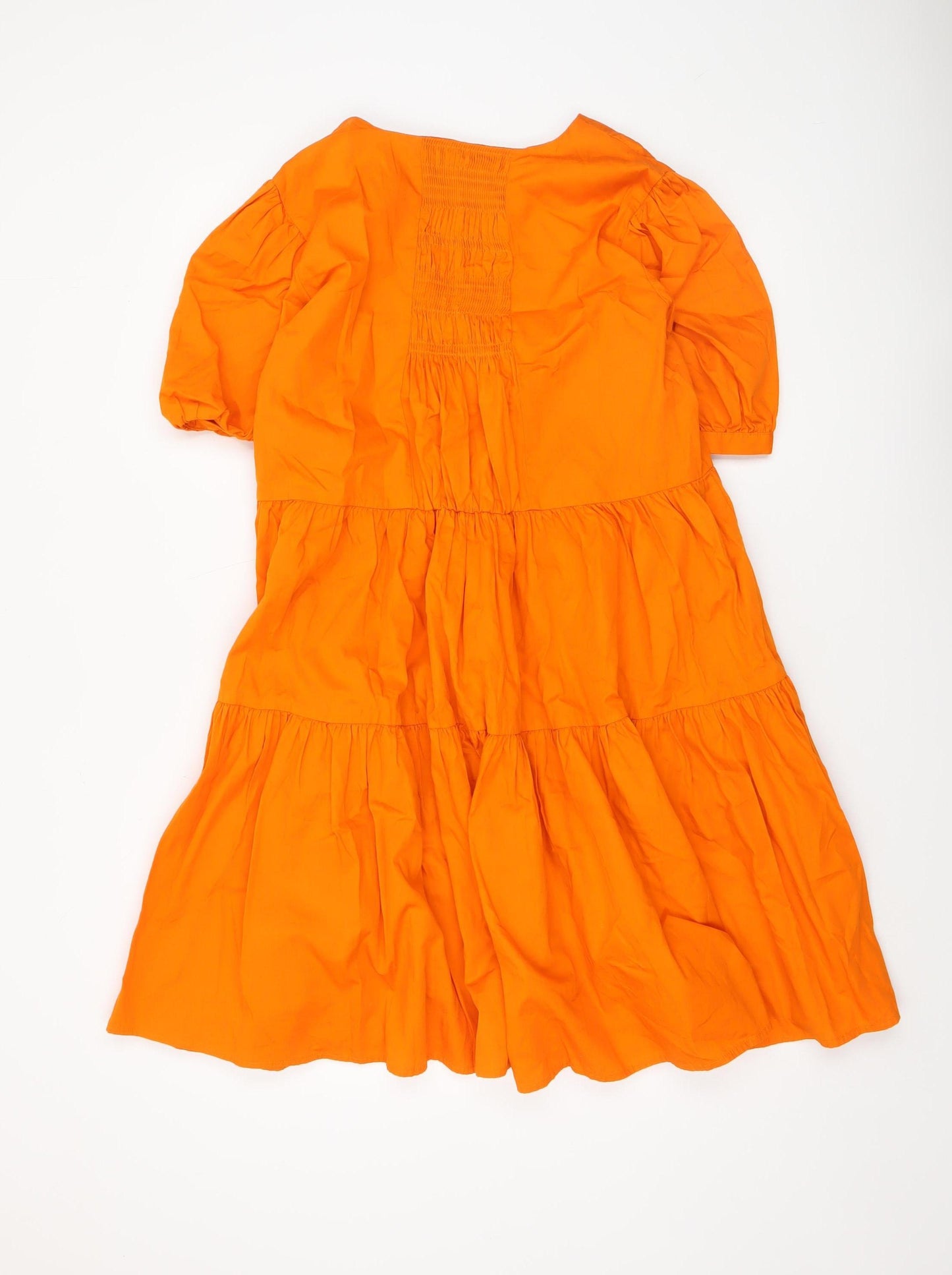 Next Women Orange Cotton Knee Length Smock Dress Size 12