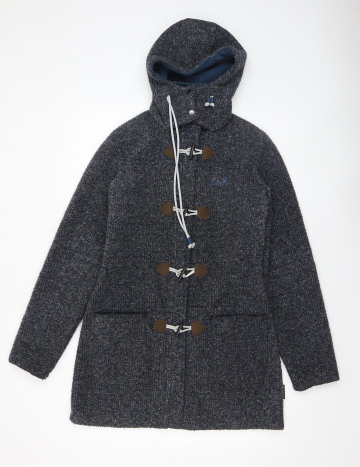 Jack Wolfskin Women Grey Hooded Knit Cardigan XS Wool Blend Outdoor