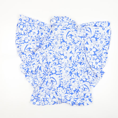 Zara Womens Blue Floral Cotton Ruffle Blouse Size L