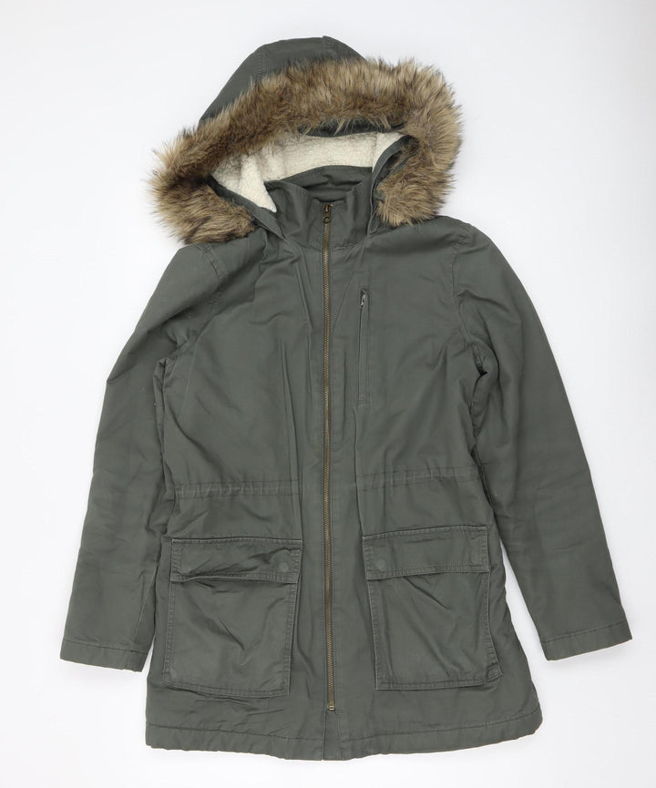 Gap Women's Green Fur Trim Hooded Parka Coat Size S