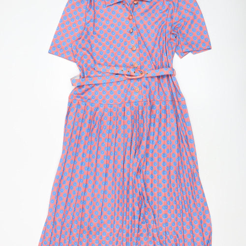 Richard Stump Women’s Pink Polka Dot Belted Shirt Dress Size 14