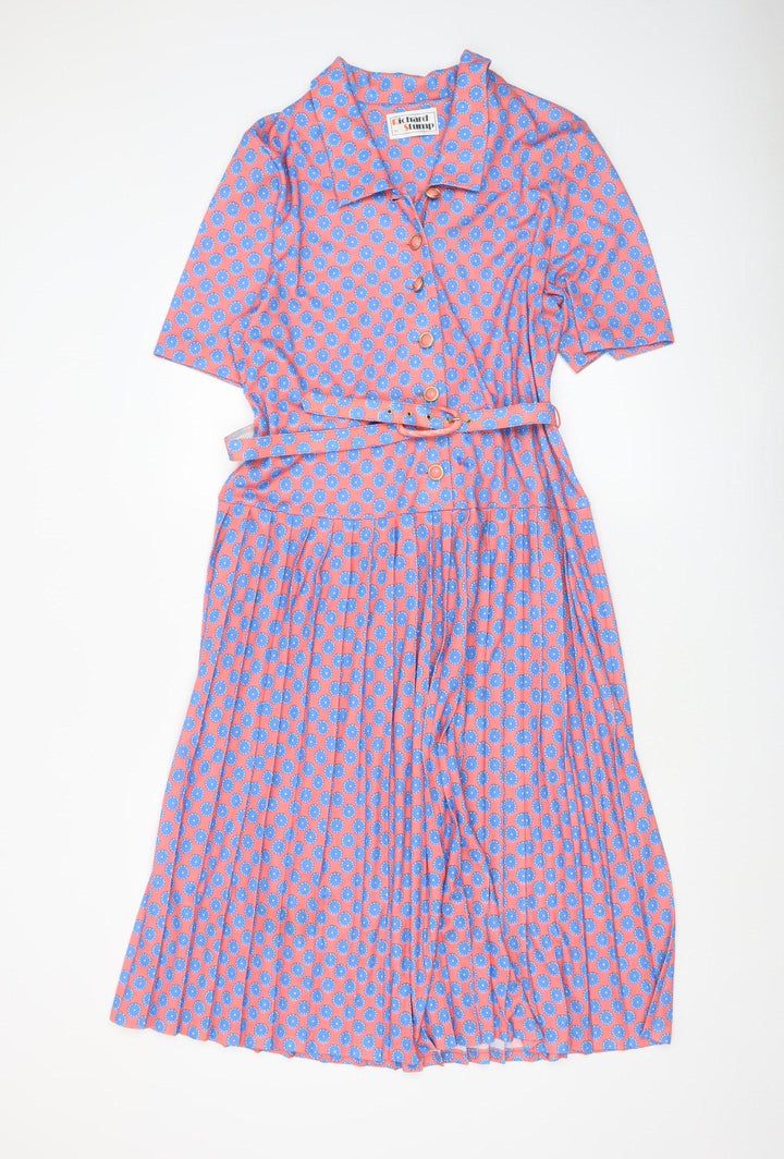Richard Stump Women’s Pink Polka Dot Belted Shirt Dress Size 14