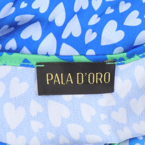 Pala D'oro Women's Blue Green Heart Print Midi A-Line Dress Size S