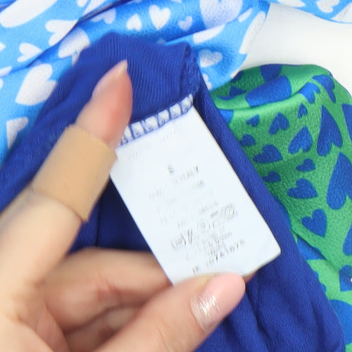 Pala D'oro Women's Blue Green Heart Print Midi A-Line Dress Size S