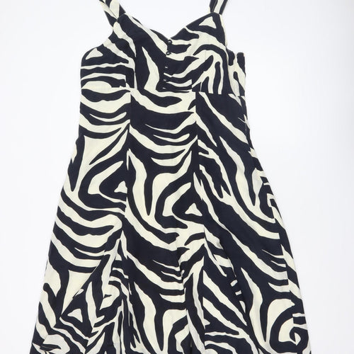 Jensen Women Black Zebra Print Silk Blend Sleeveless A-Line Dress Size 14
