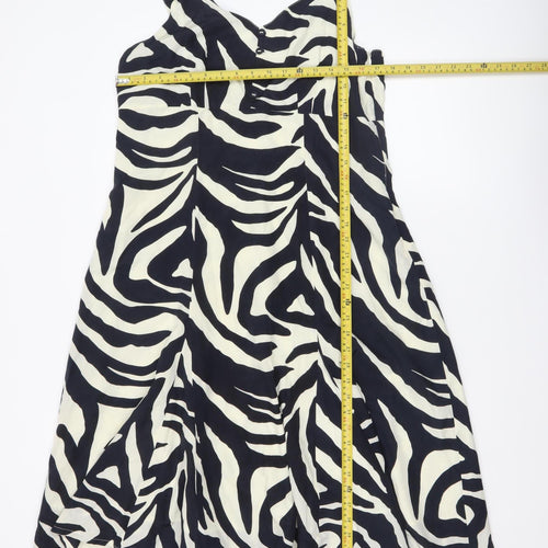Jensen Women Black Zebra Print Silk Blend Sleeveless A-Line Dress Size 14