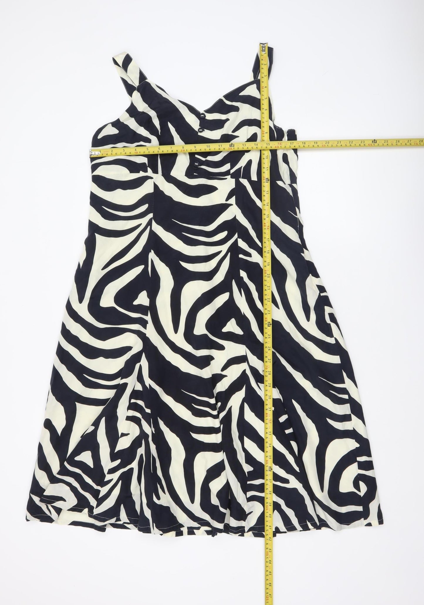 Jensen Women Black Zebra Print Silk Blend Sleeveless A-Line Dress Size 14