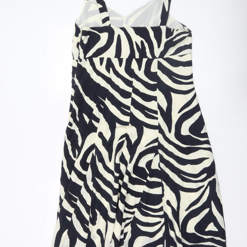 Jensen Women Black Zebra Print Silk Blend Sleeveless A-Line Dress Size 14