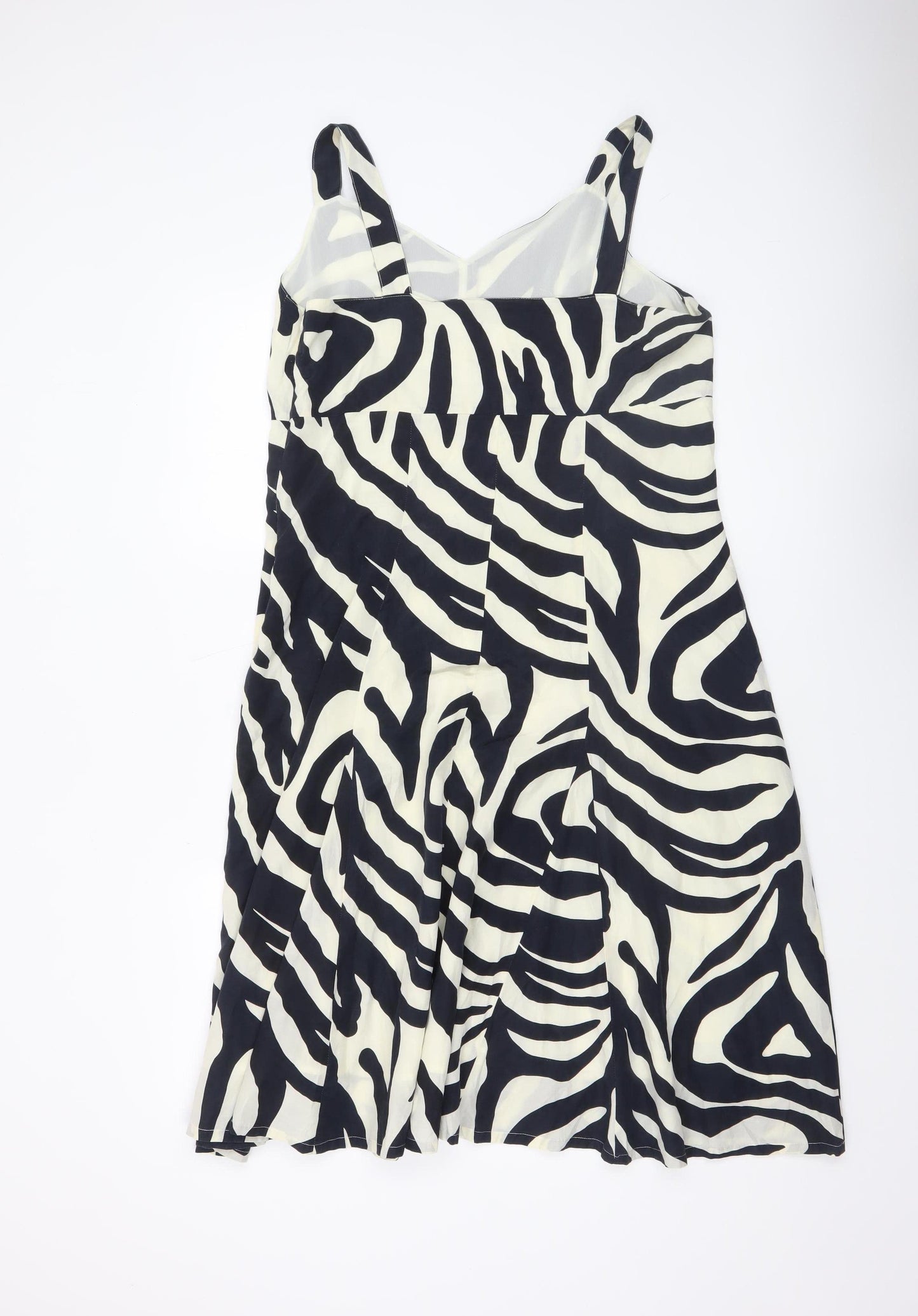 Jensen Women Black Zebra Print Silk Blend Sleeveless A-Line Dress Size 14